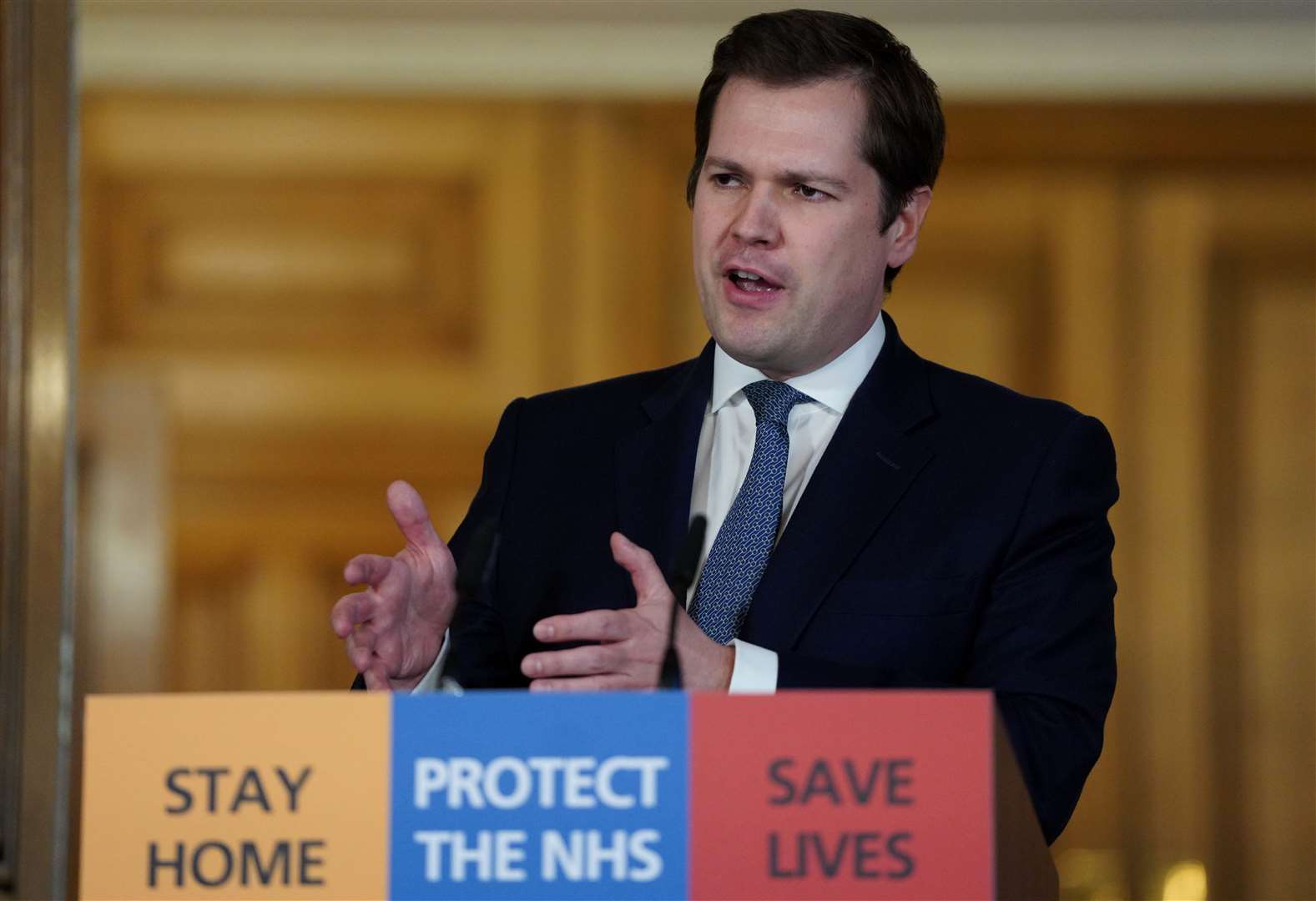 Communities secretary Robert Jenrick at a government coronavirus briefing. Pic: Pippa Fowles/No 10 Downing Street