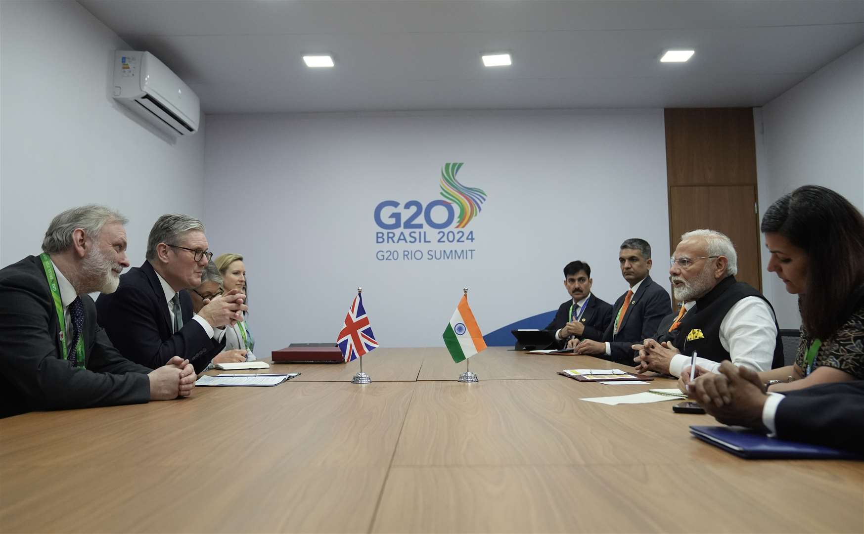 Prime Minister Sir Keir Starmer (second left) during a bilateral meeting with Narendra Modi Prime Minister of India (second right) (Stefan Rousseau/PA)