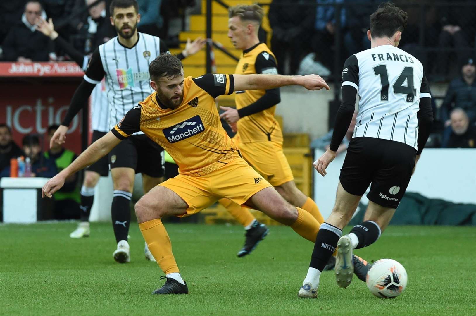 Regan Booty gets stuck in at Meadow Lane last weekend. Picture: Steve Terrell