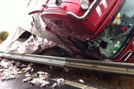 The central reservation was damaged when a lorry overturned at Barham