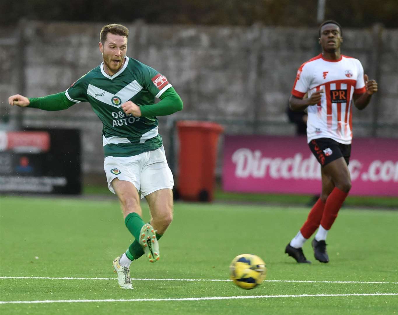 Harvey Brand scores Ashford’s equaliser against Sheppey. Picture: Ian Scammell