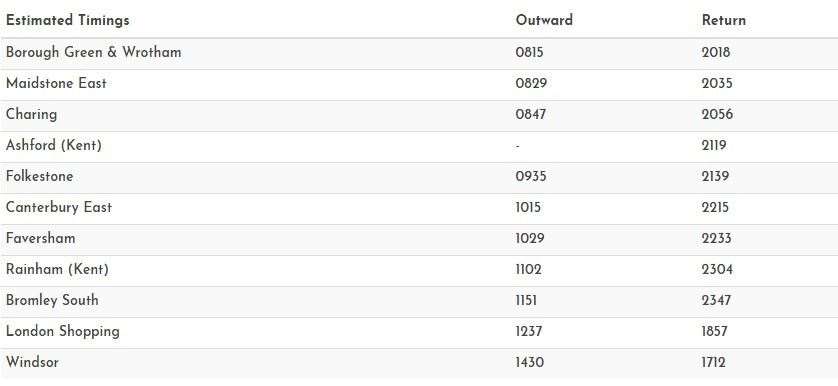 Timings for Mayflower's trip through Kent. Picture: Steam Dreams (22859703)