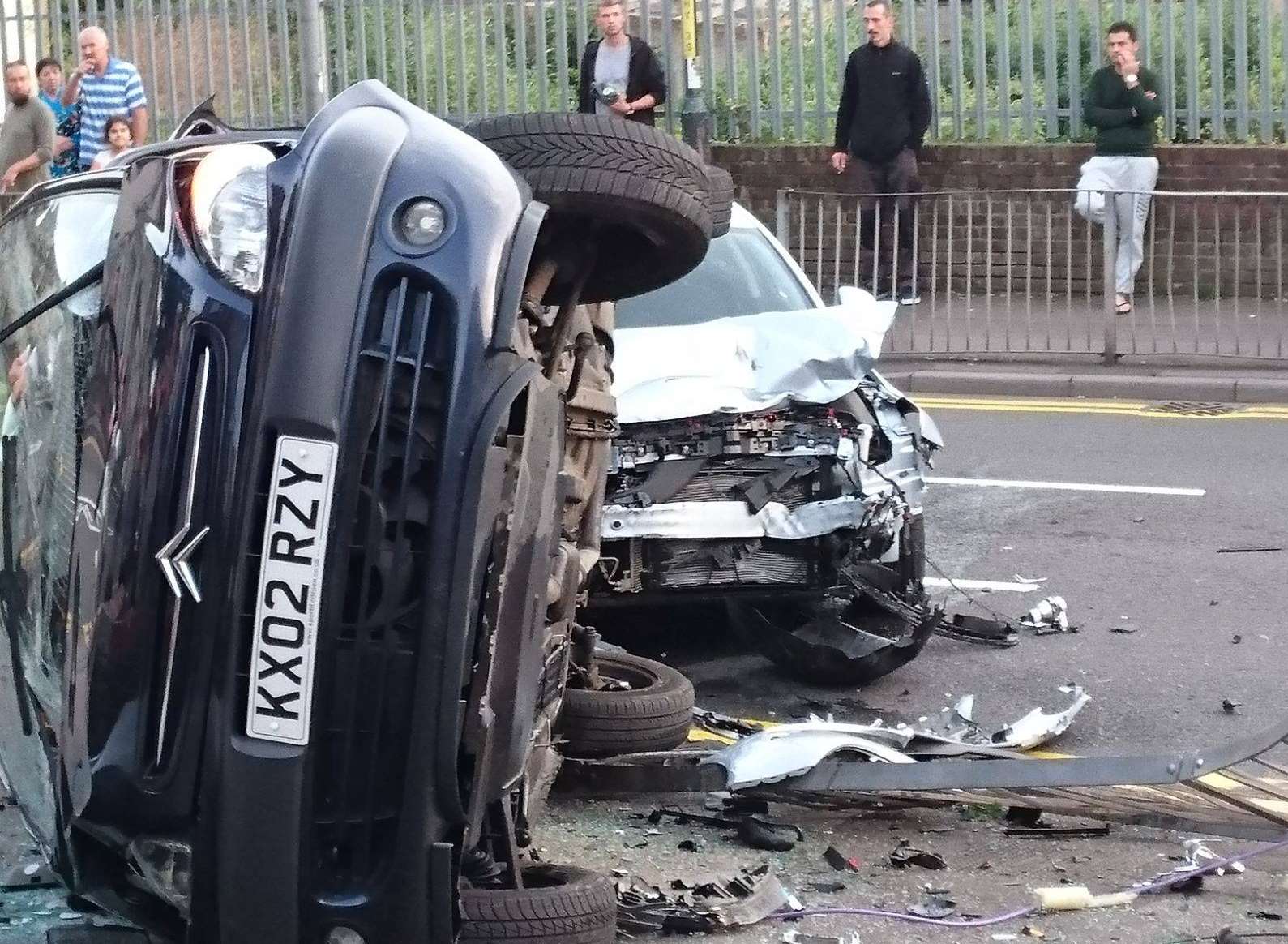 A close-up of the overturned car. Picture: Josh Wade