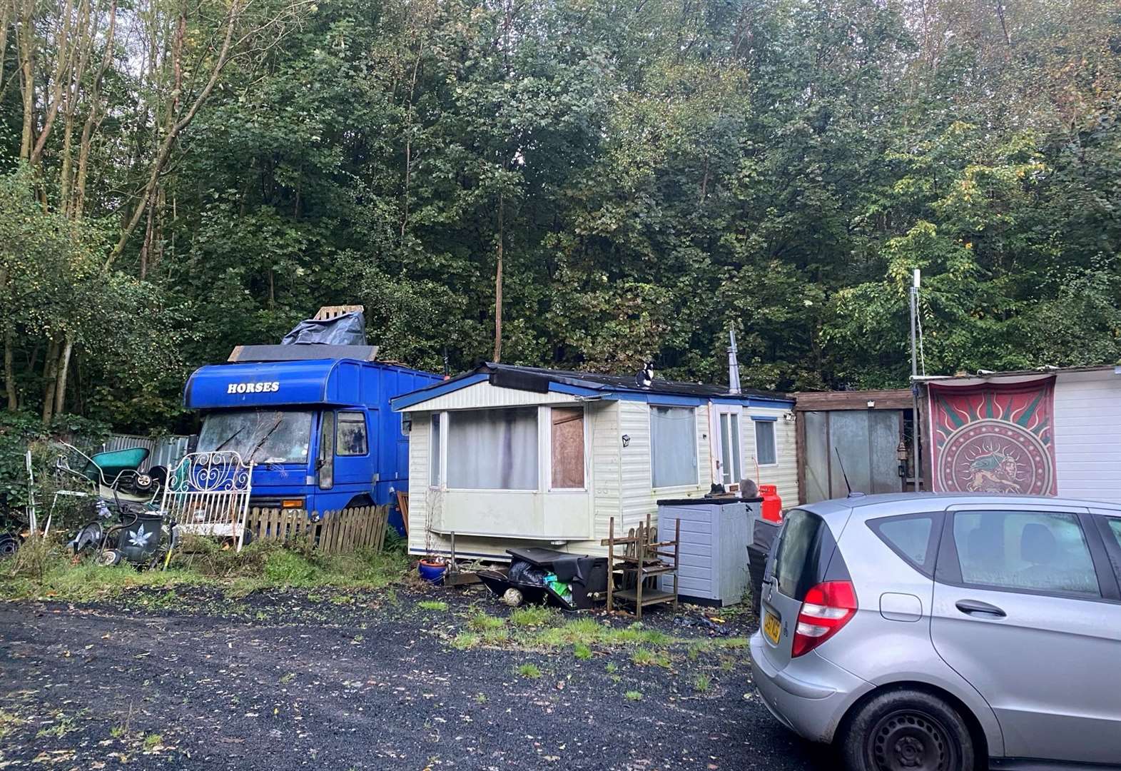 Work starts to clear an illegal development in Fowlers Stone Wood in Vigo. Picture: Gravesham council