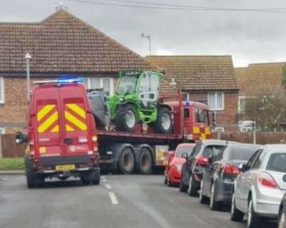 Multiple vehicles and equipment were sent to the scene of the trapped horse