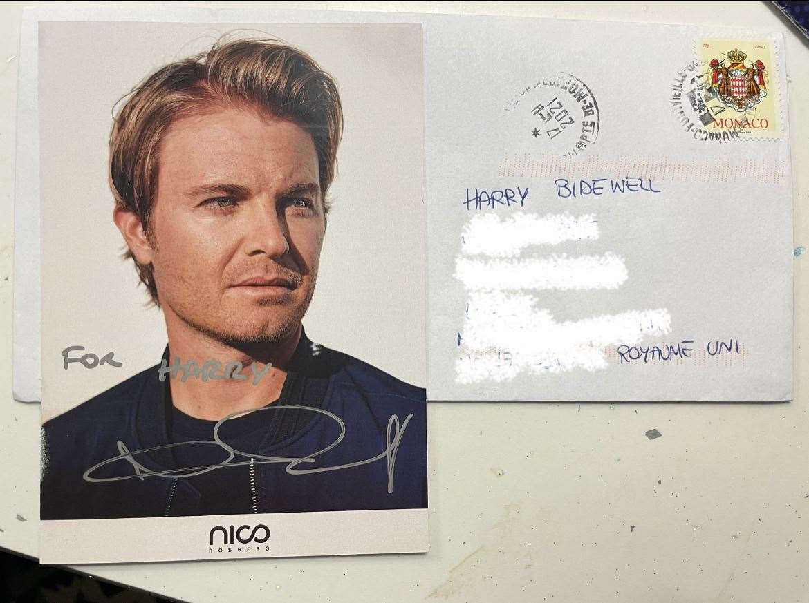 Harry Bidewell received a signed photo from Formula One champion and climate activist Nico Rosberg