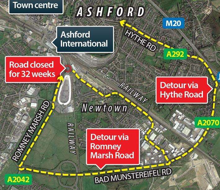 The official diversion routes for the roadworks. Image: Google Earth/Landsat (1393730)