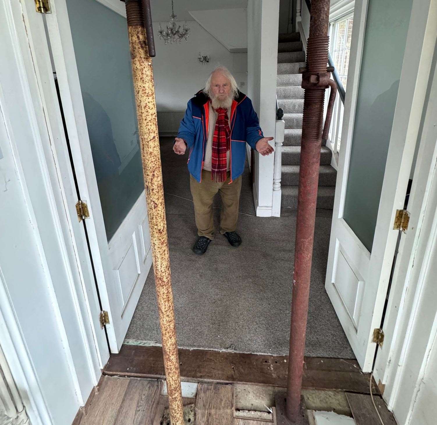 Timothy Carpenter, 79, required contractors to secure part of his Herne Bay home with steel support props. Picture: Timothy Carpenter