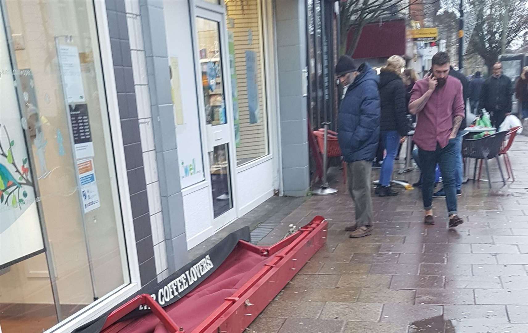 The shop awning which fell outside Costa in Gillingham High Street. Picture: Bobby Lockwood