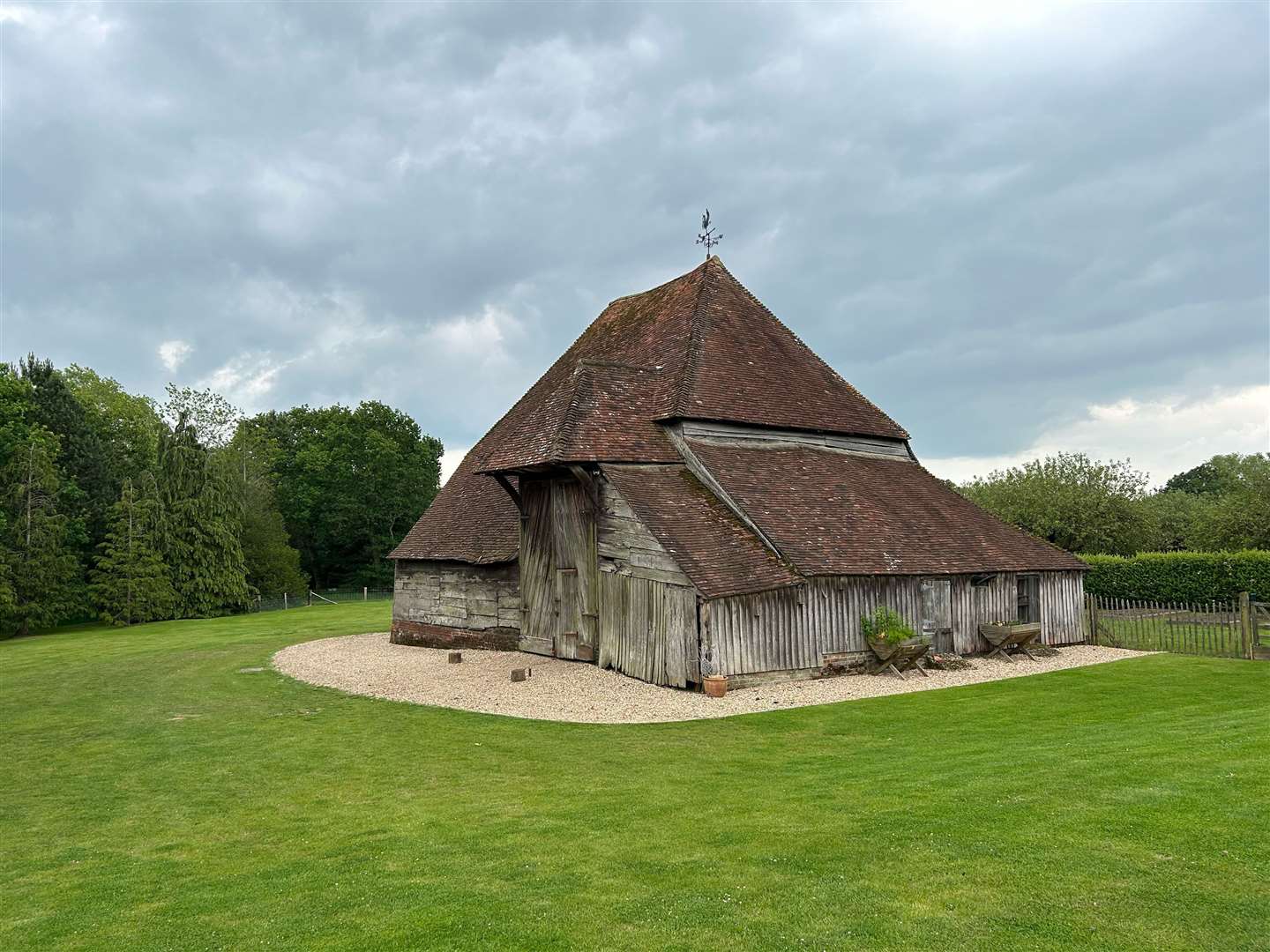 The 15 century detached barn on the site