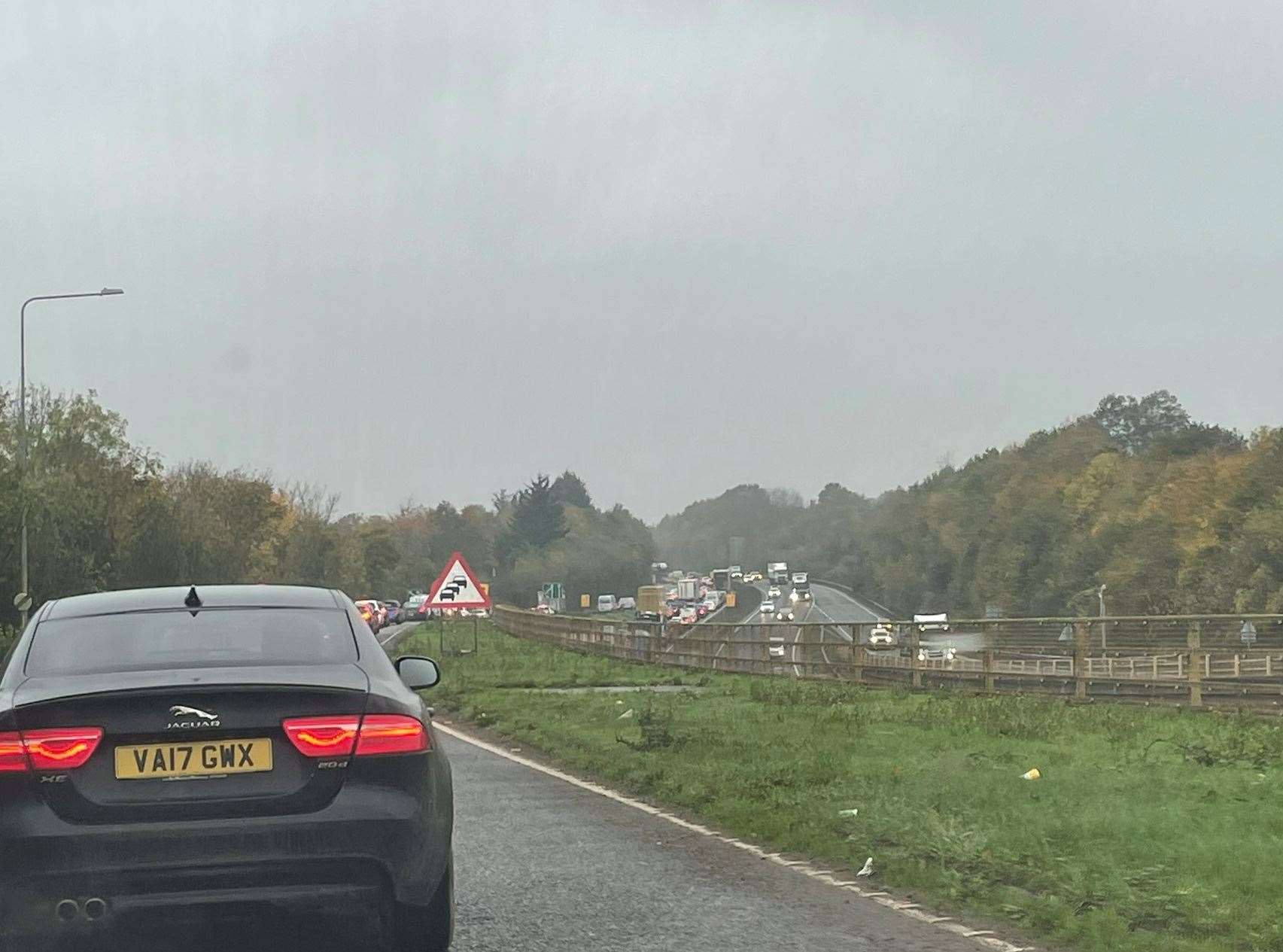 The lane closure on the A249 Maidstone-bound is seeing drivers face long delays