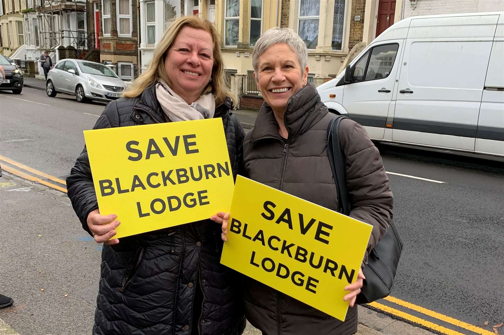 Left to right: Beverley Sawyer, whose mother was moved from Sheppey to Tenterden, and Lynne Apps protesting