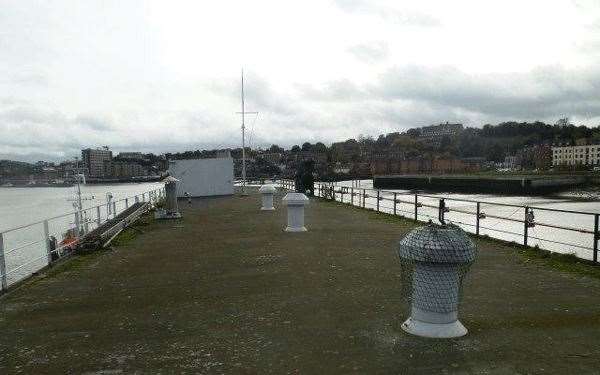 The barge can be seen from Rochester Riverside and Medway City Estate