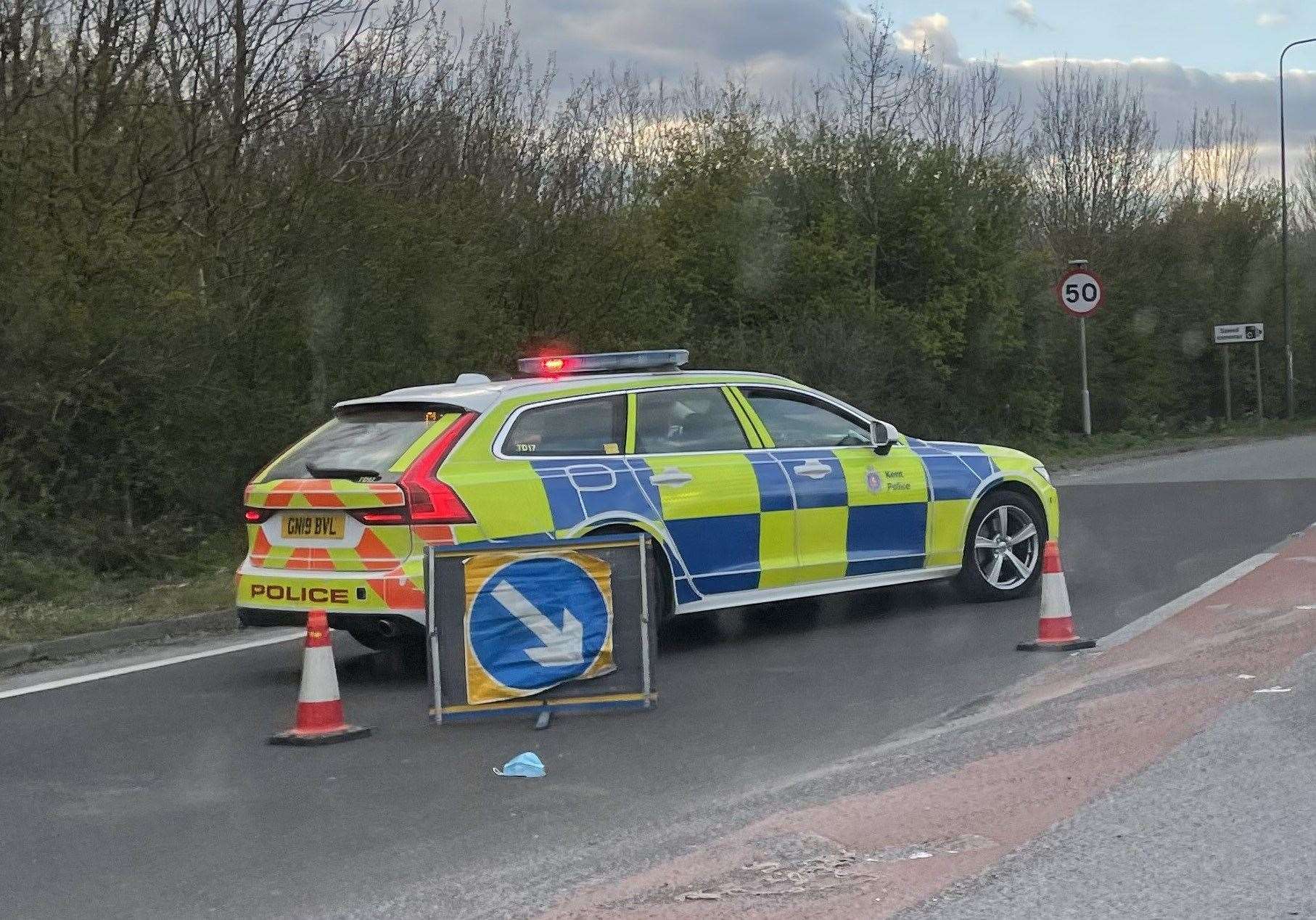 Police are at the scene after a tree fell on top of a Tesco van near Maidstone