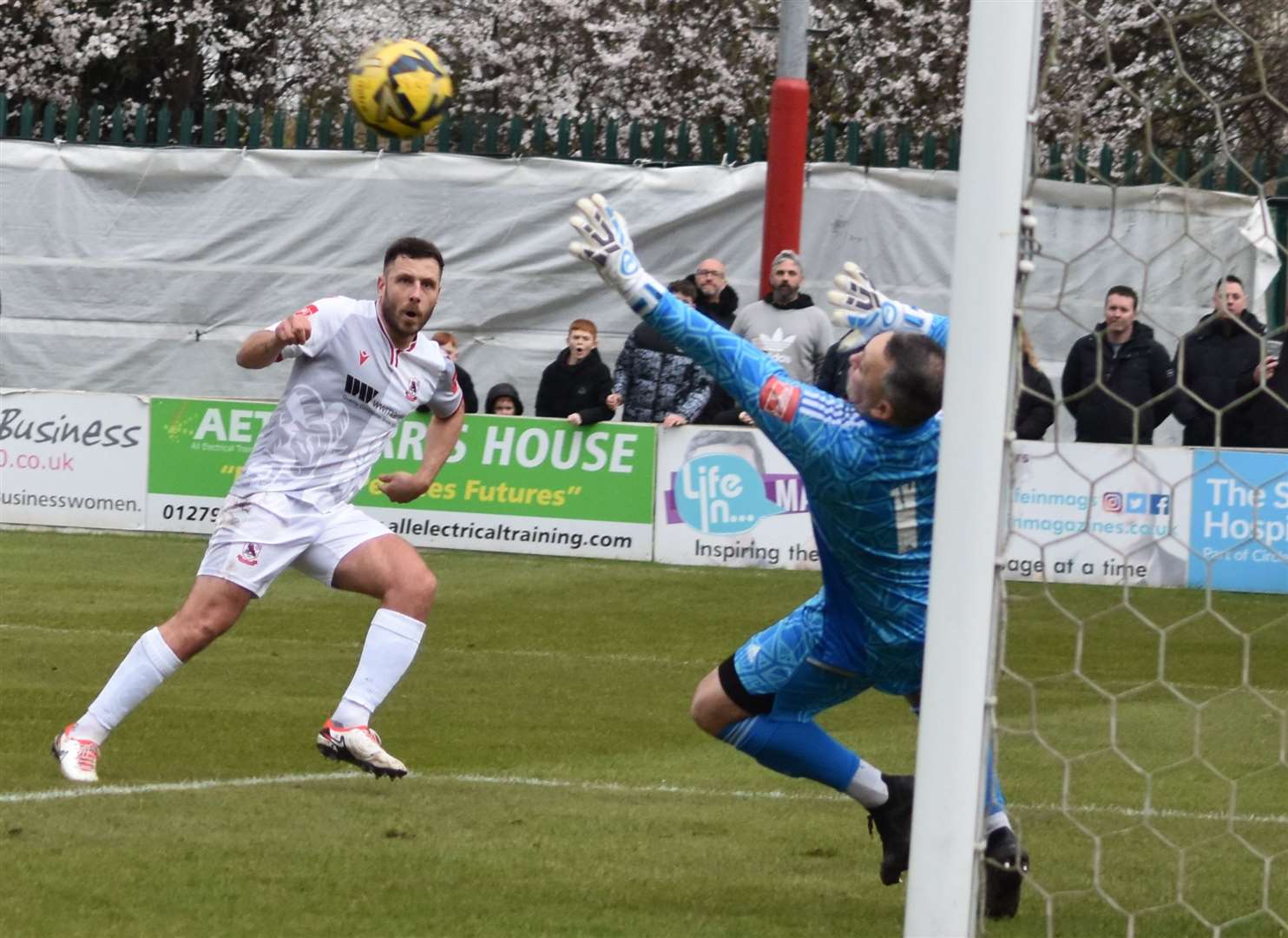 Beckenham keeper Nick Blue denies Craig Stone. Picture: Alan Coomes.