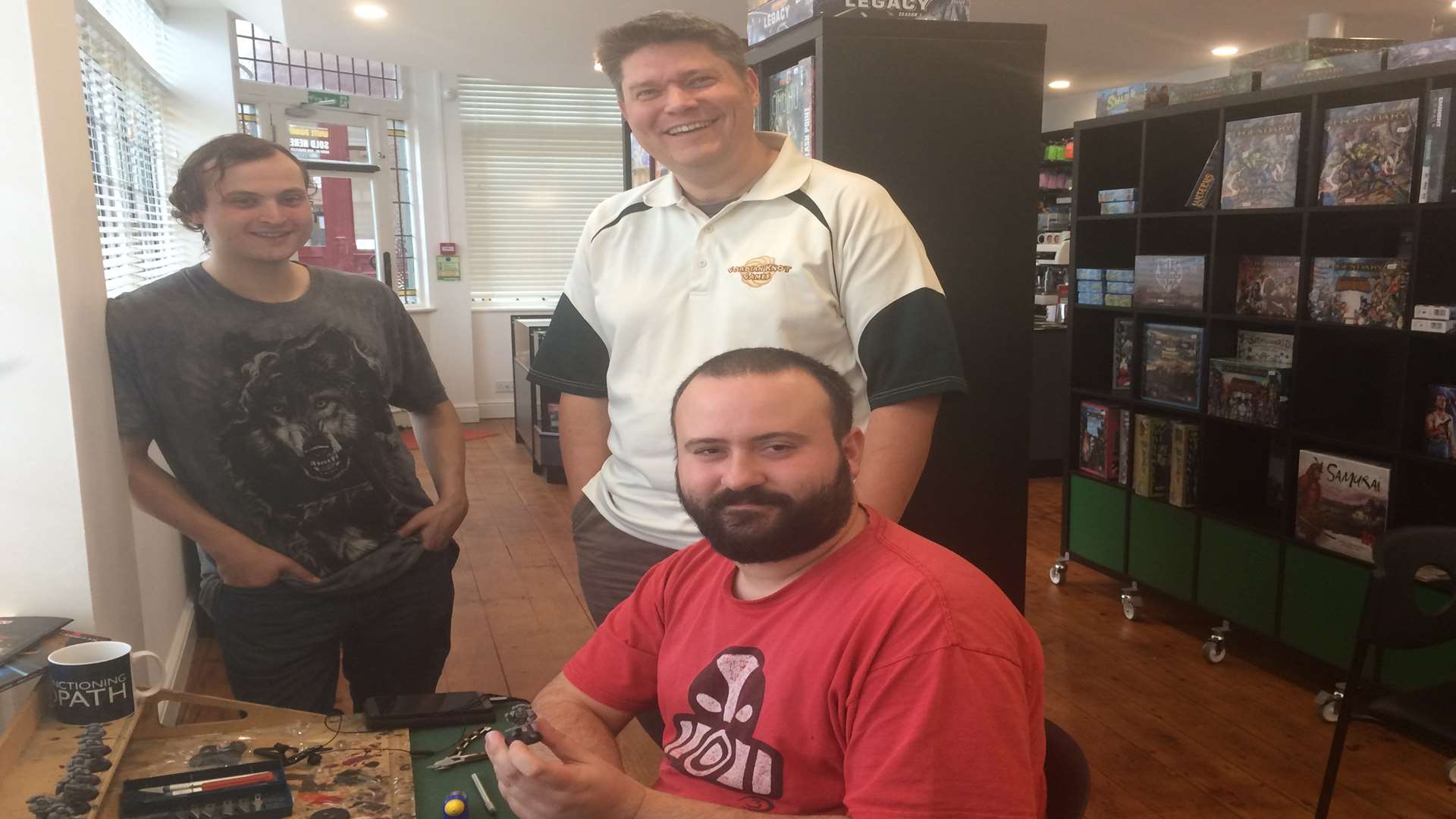 The Mug and Meeple gamer cafe. L-R: Tim Burton, company director, Glen White, and David Shea (bottom).