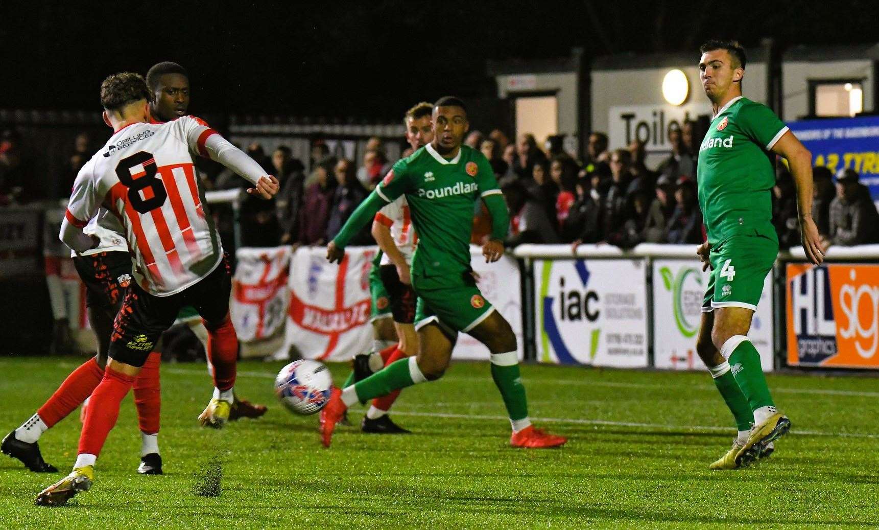 Connor Wilkins fires wide with a big chance for Sheppey when the score was 1-1. Picture: Marc Richards