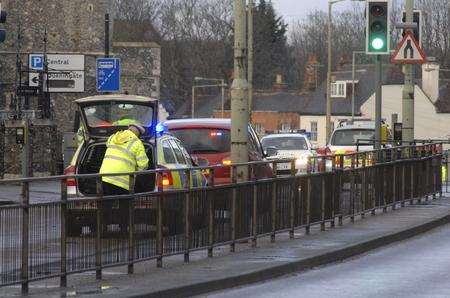 Police closed Lower Bridge Street, Canterbury, in both directions after a crash