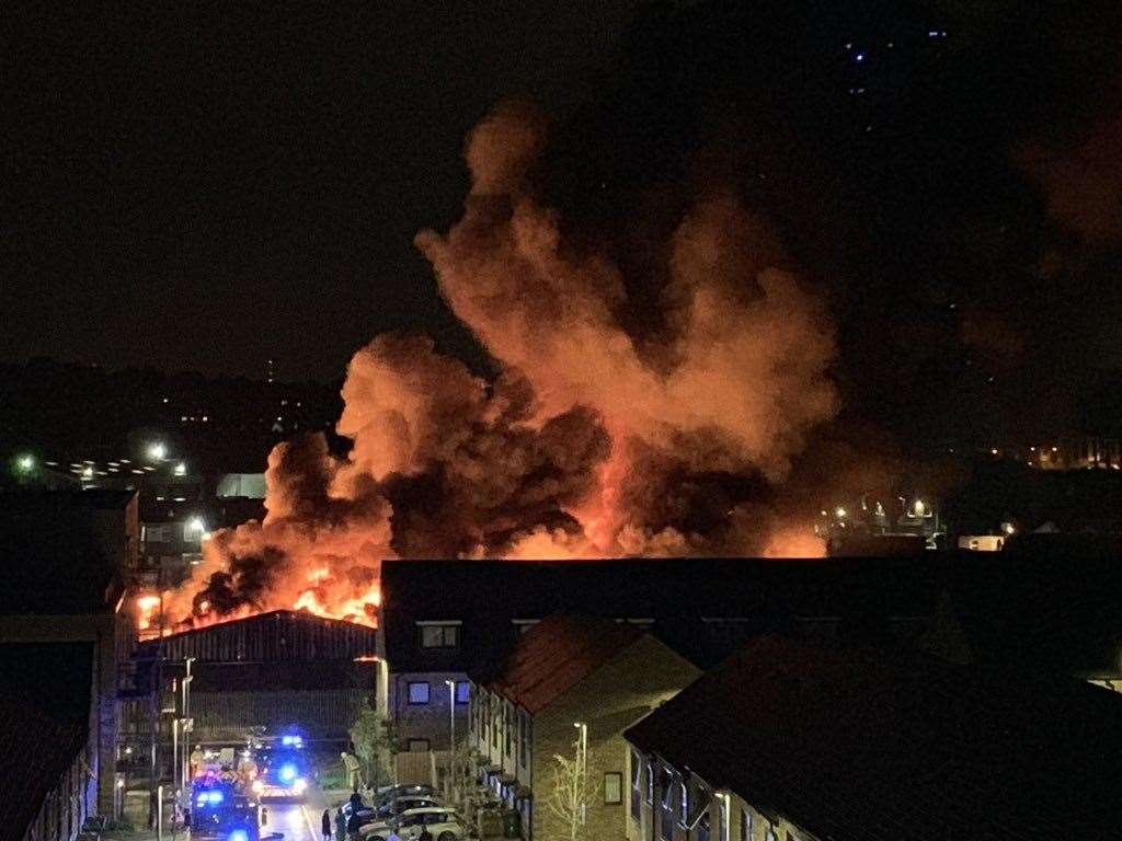 The warehouse fire on Riverside Industrial Estate in Dartford. Picture: @chrispiela