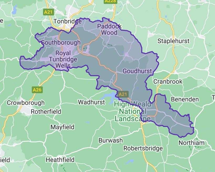 Map of the Tunbridge Wells constituency. Photo: Google