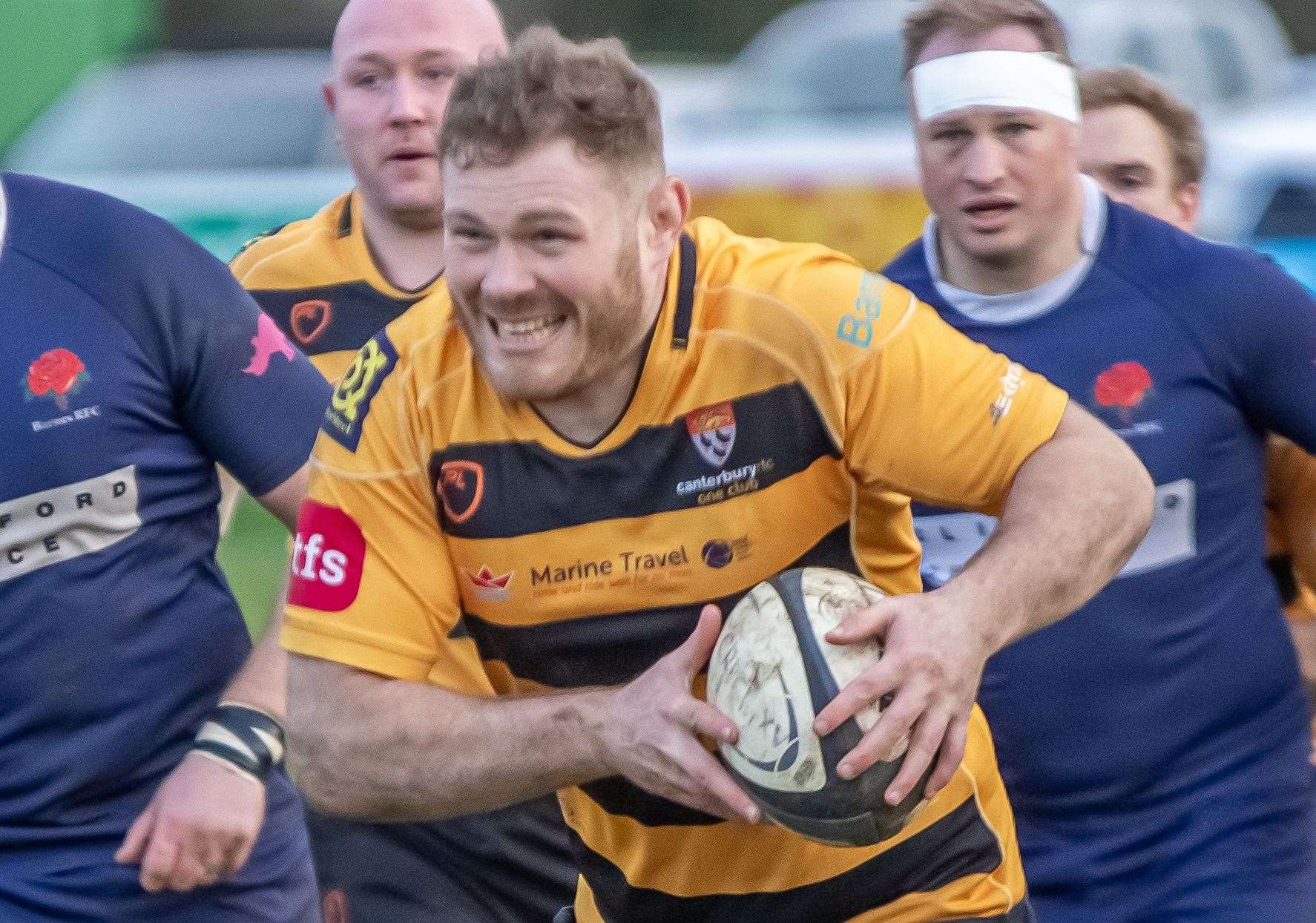 Tyler Oliver powers forward for Canterbury. Picture: Phillipa Hilton