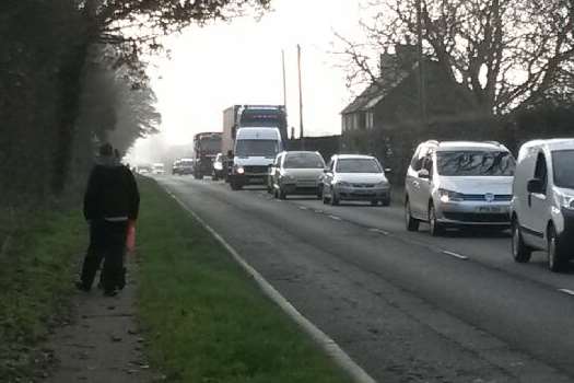 Canterbury Road, the main road from Folkestone to Canterbury, is currently closed.