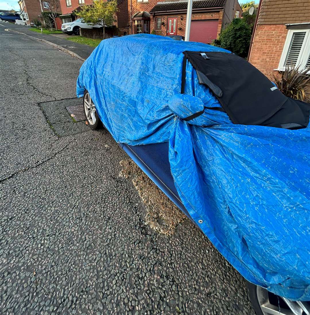 Steven was forced to cover the BMW to prevent it being ruined by the recent storms