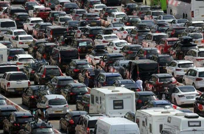 Waiting vehicles smothering Dover Eastern Docks on a day the congestions spread into the town on July 22, 2022. Picture: Barry Goodwin