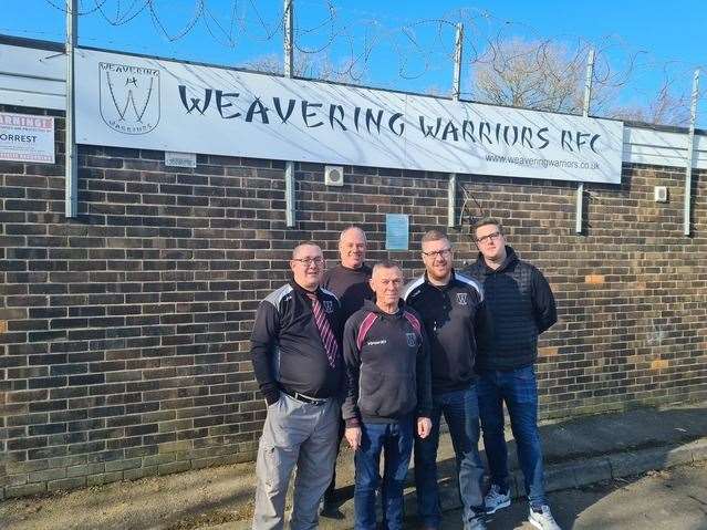 Club members stand outside the clubhouse. L-R Michael Heydon, Neil Cole, Mark Margerum, Dan Mason and Shaun Shoebridge