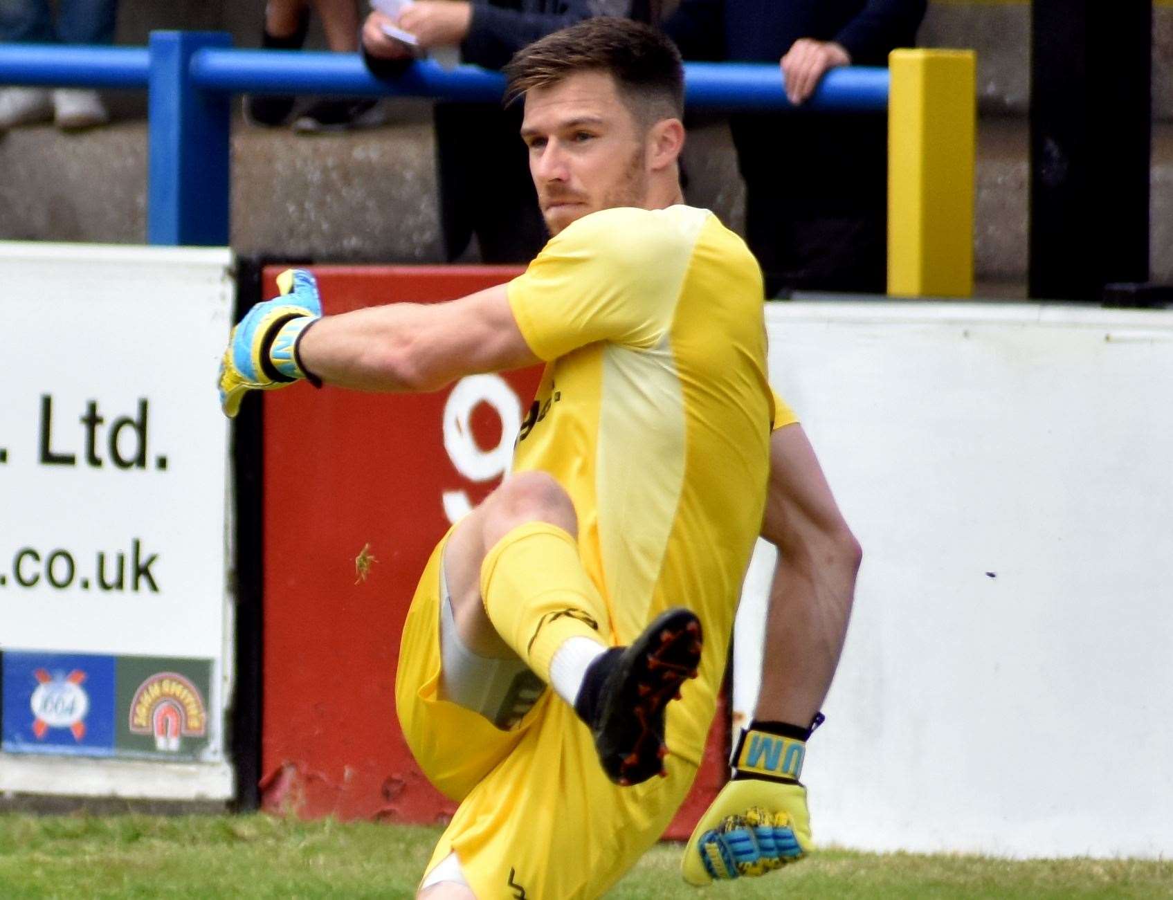 Mitch Walker - the Dover goalkeeper scored in their 2-2 FA Cup draw at Sittingbourne on Saturday. Picture: Randolph File