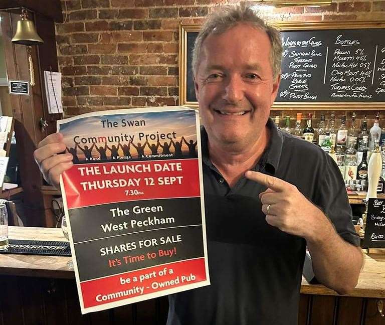 Piers Morgan helped back the project's shares launch on his visit to the Swan on the Green in West Peckham. Picture: Reece Goodfellow