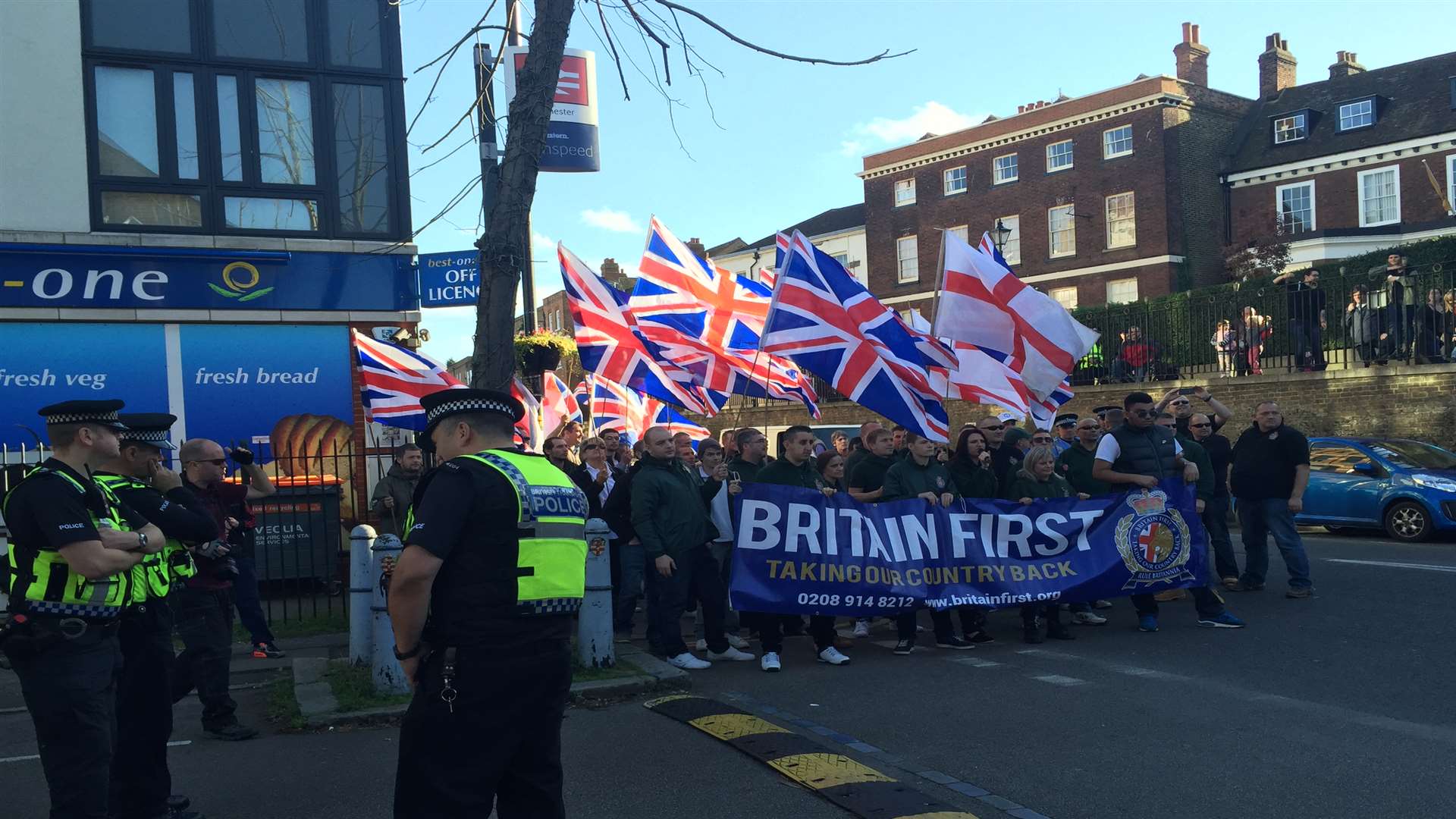 Marchers gather outside Rochester railway station