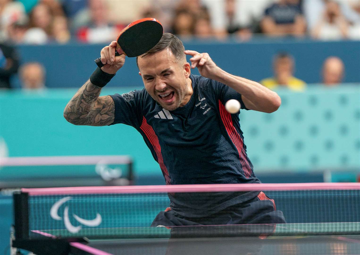 Tunbridge Wells' Will Bayley takes on China's Yan Shuo in the men's class 7 table tennis final at the Paris Paralympics. Picture: imagecomms