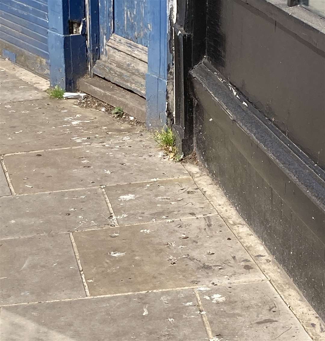 Pigeon poo on the pavement in Sheerness town centre