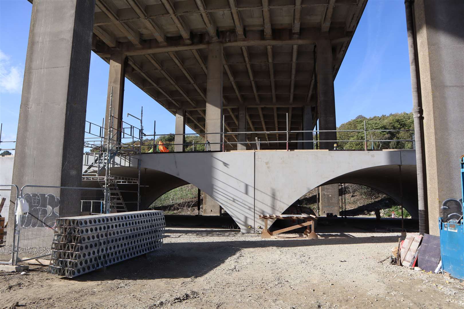 The 'flat-pack' bridge being installed beneath the M2 flyover at the A249 construction site at Stockbury. Picture: John Nurden (60441206)