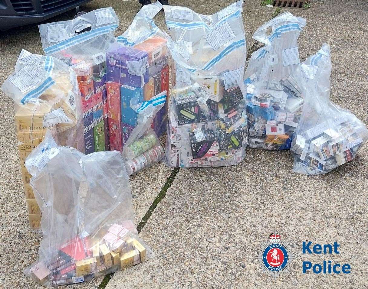 Tobacco and vapes found during a police crackdown in Dover. Picture: Kent Police