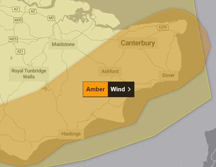 Storm Isha is set to impact part of Kent on Monday