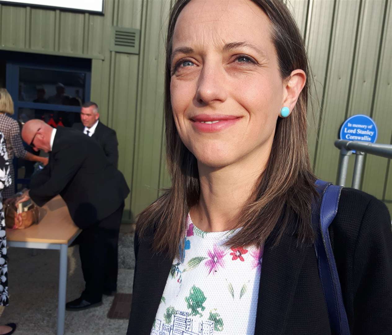 Helen Whately arriving at the hustings