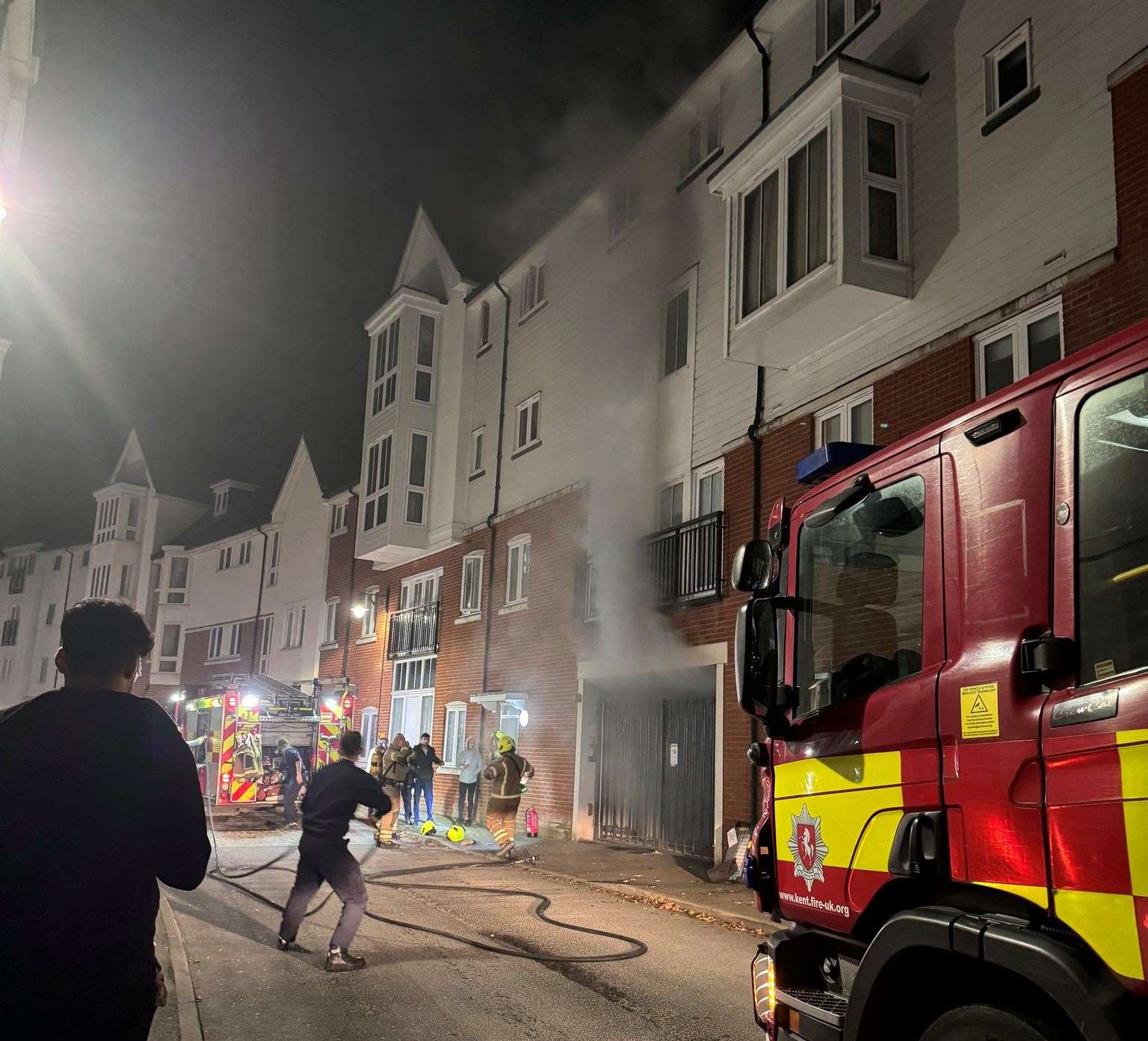 Fire crews were called to a blaze in a car park in Creine Mill Lane, Canterbury. Picture: Paul Lanza