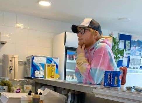 Ed Sheeran grabbing some fish and chips at Greatstone Fish Bar in 2019. Picture: Greatstone Fish Bar