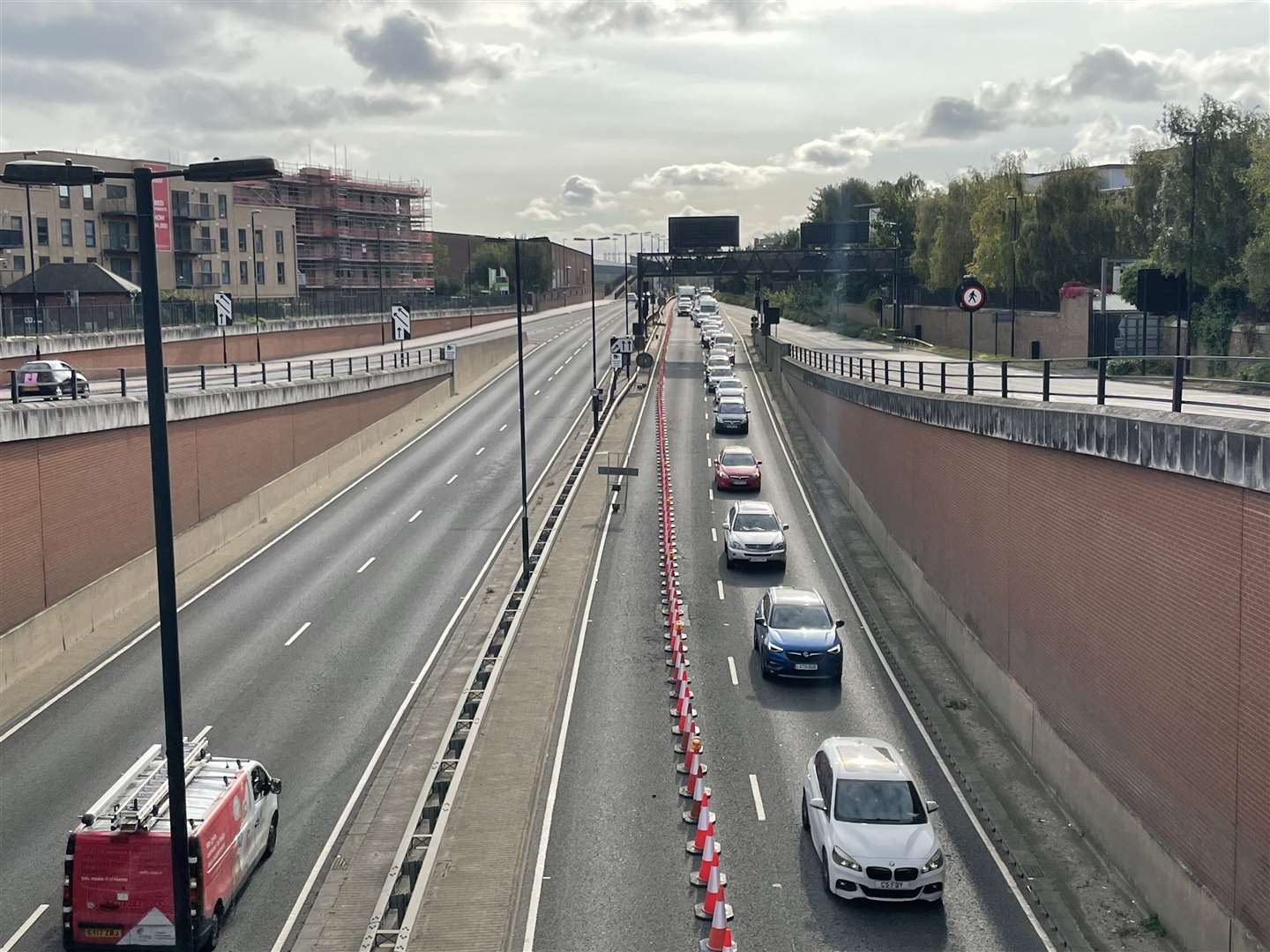 Queues at the Medway Tunnel this afternoon