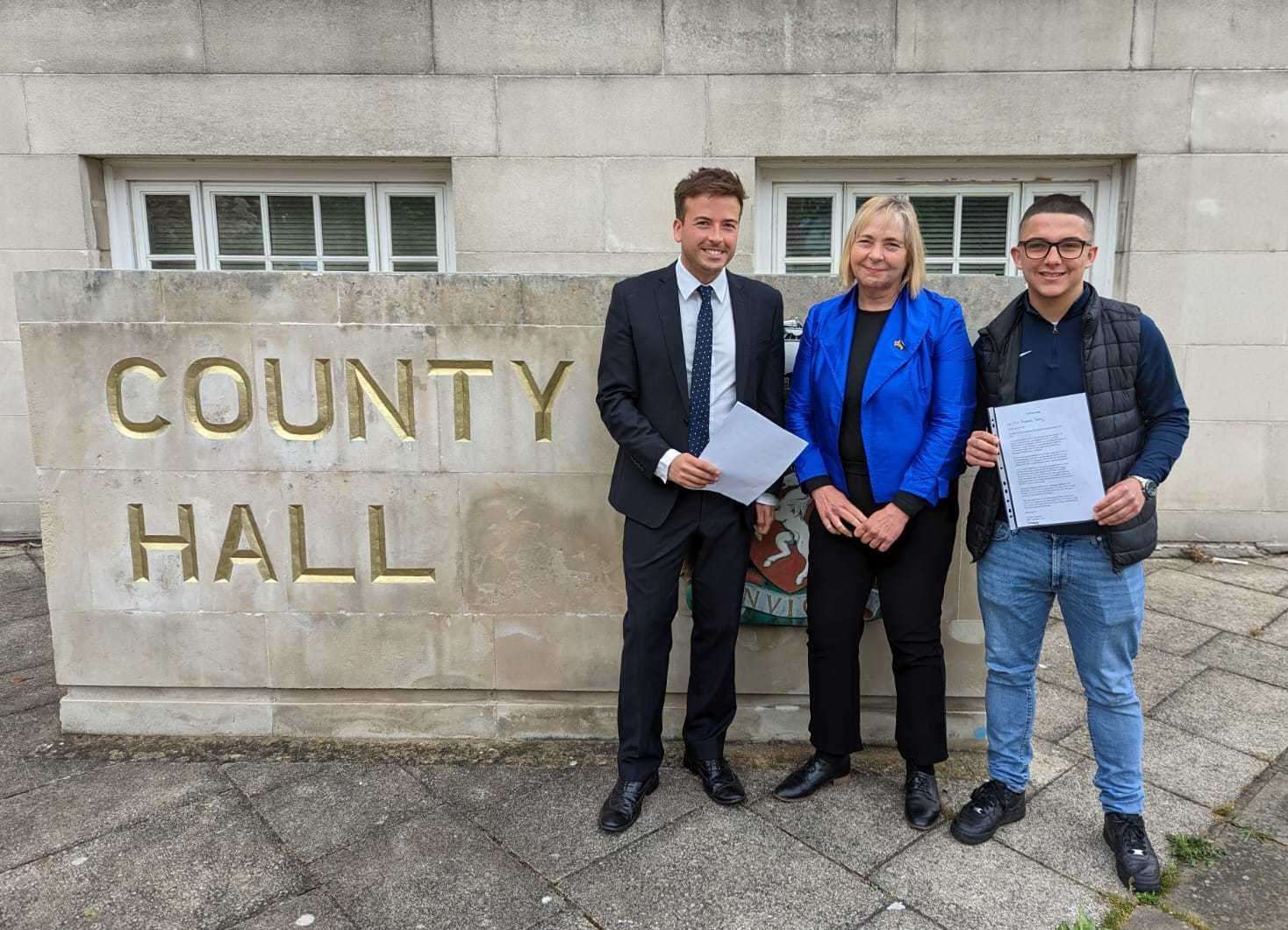 Cllrs Tom Cannon, Susan Carey and Stanley Forecast at County Hall