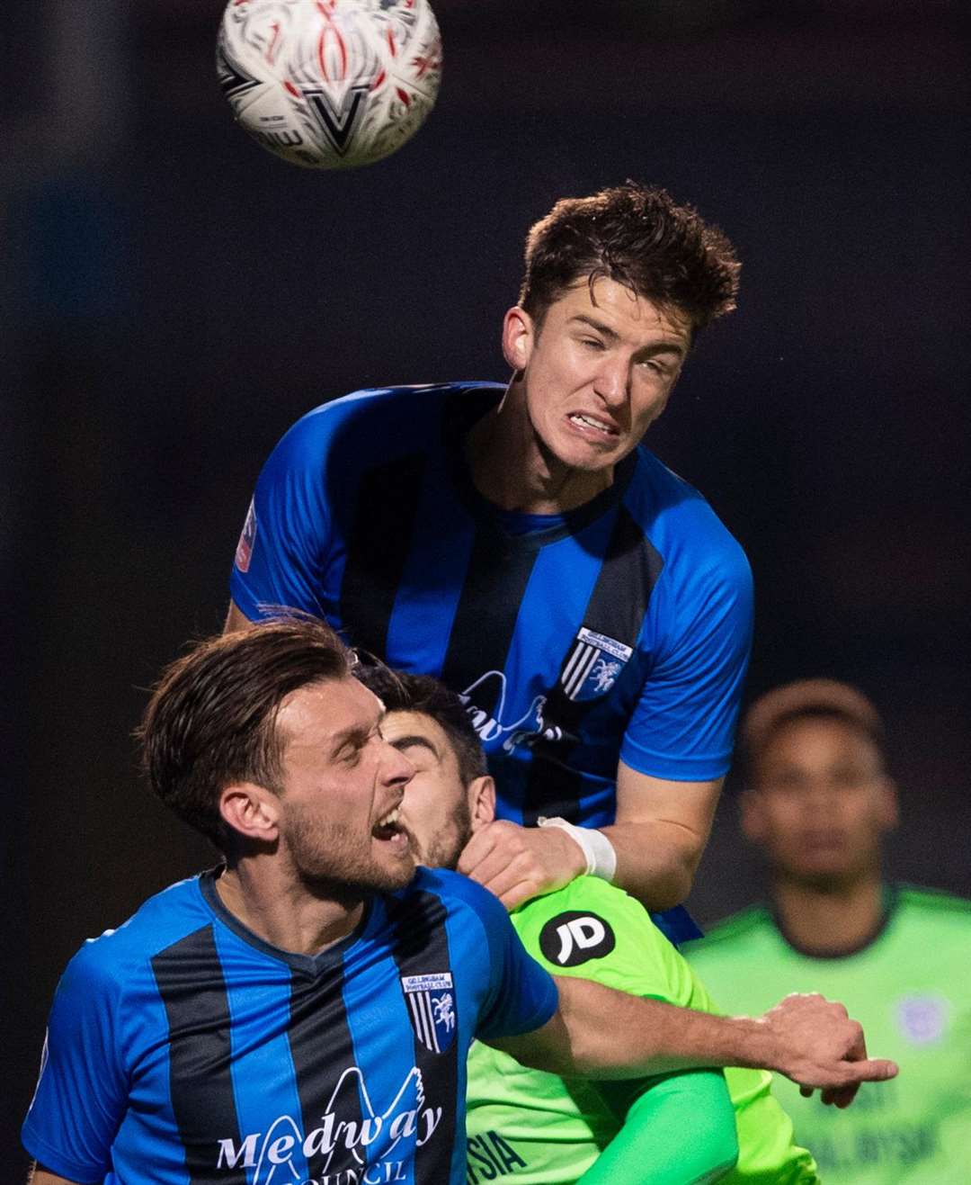 Alex Lacey jumps above Callum Paterson Picture: Ady Kerry