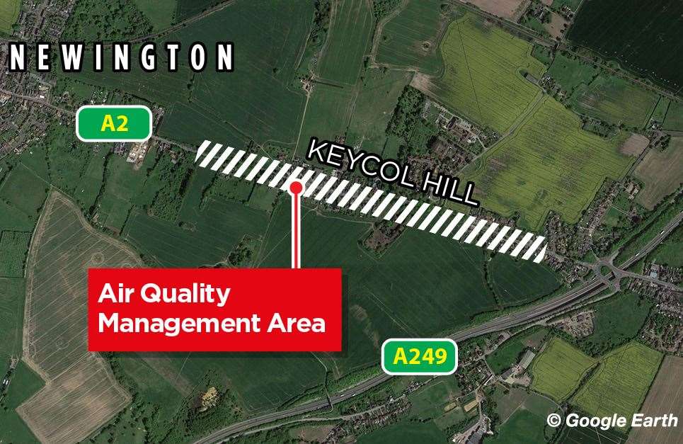 A map of the Keycol Hill Air Quality Management Area, near Newington