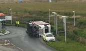 The lorry on its side in Swale Way