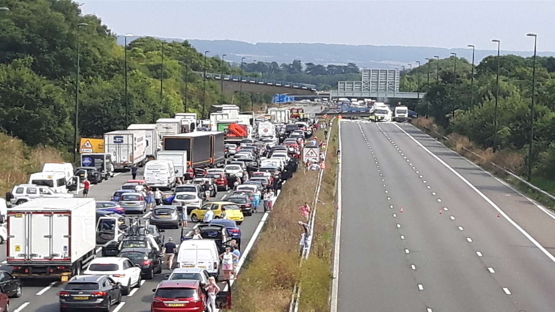 A pedestrian bridge collapsed near junction 4 on the M20