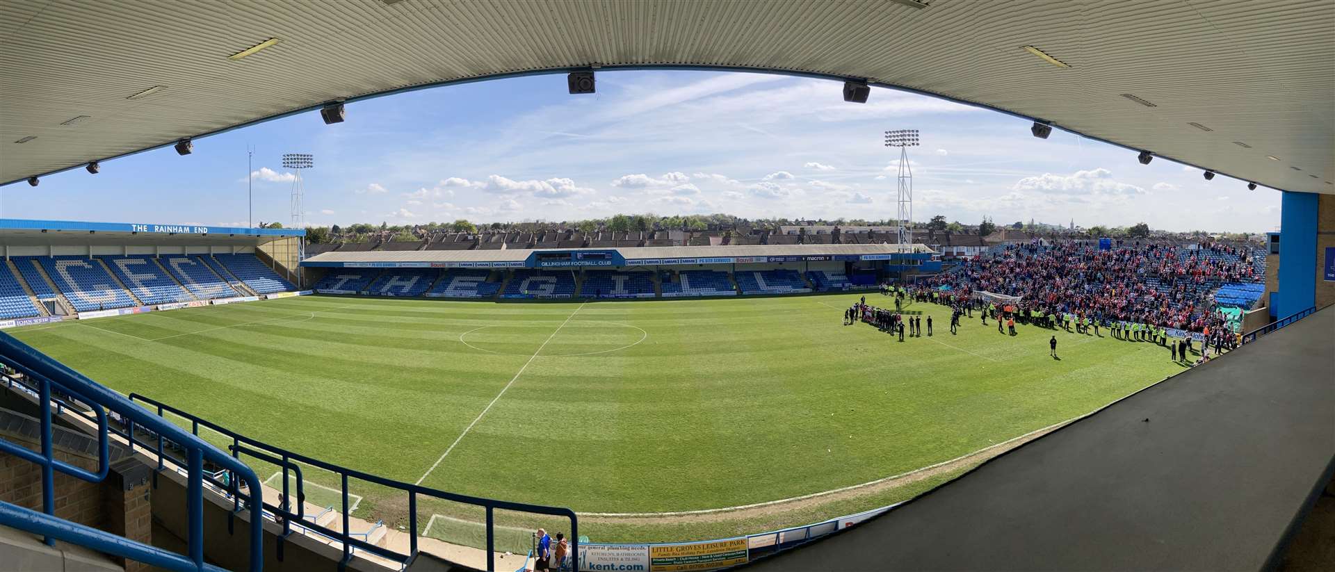 Gillingham fans are long gone as Rotherham celebrate promotion with their fans at Priestfield