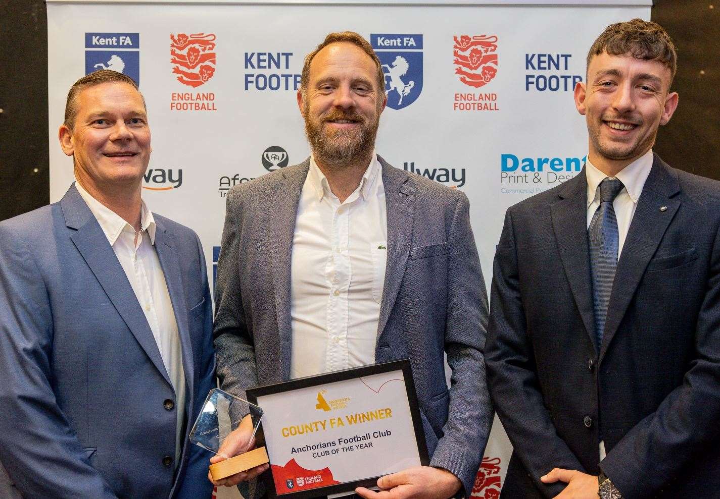 Club of the Year - Anchorians FC, with chairman Leigh Willis picking up the award. Picture: Kent FA