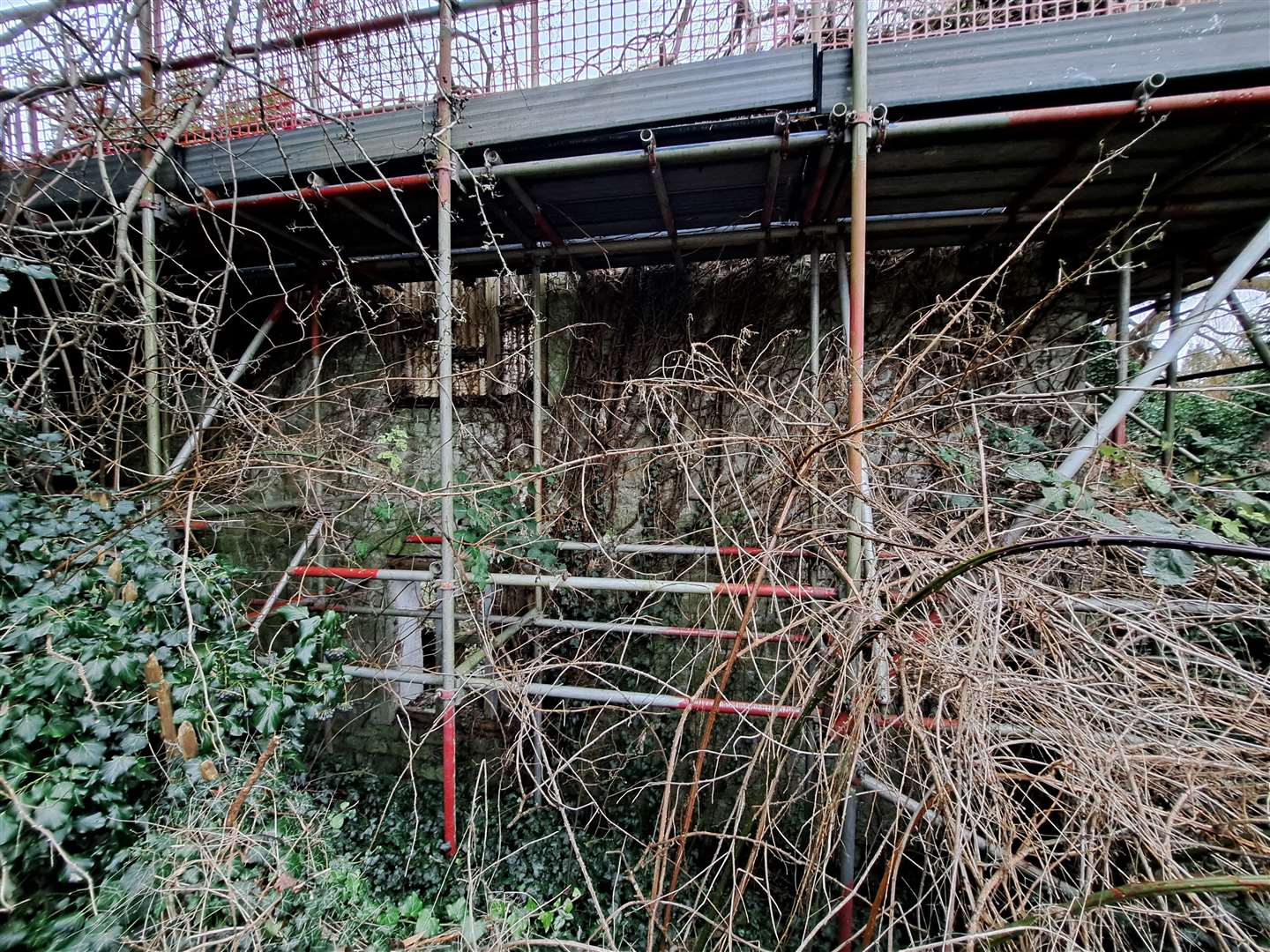 The Grade II listed building is propped up with scaffolding