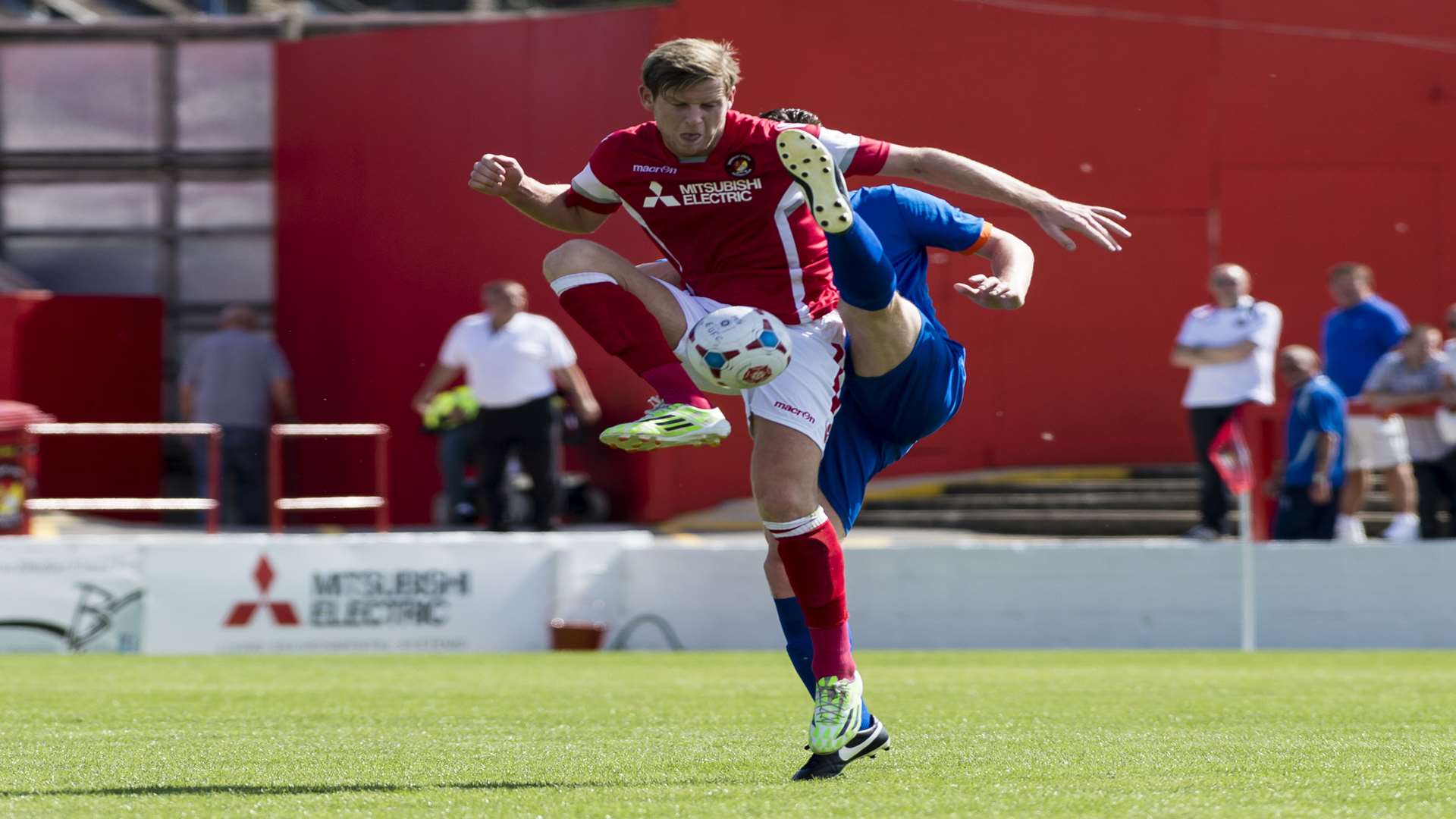 Adam Cunnington traps the ball during Ebbsfleet's pre-season friendly against Braintree Picture: Andy Payton